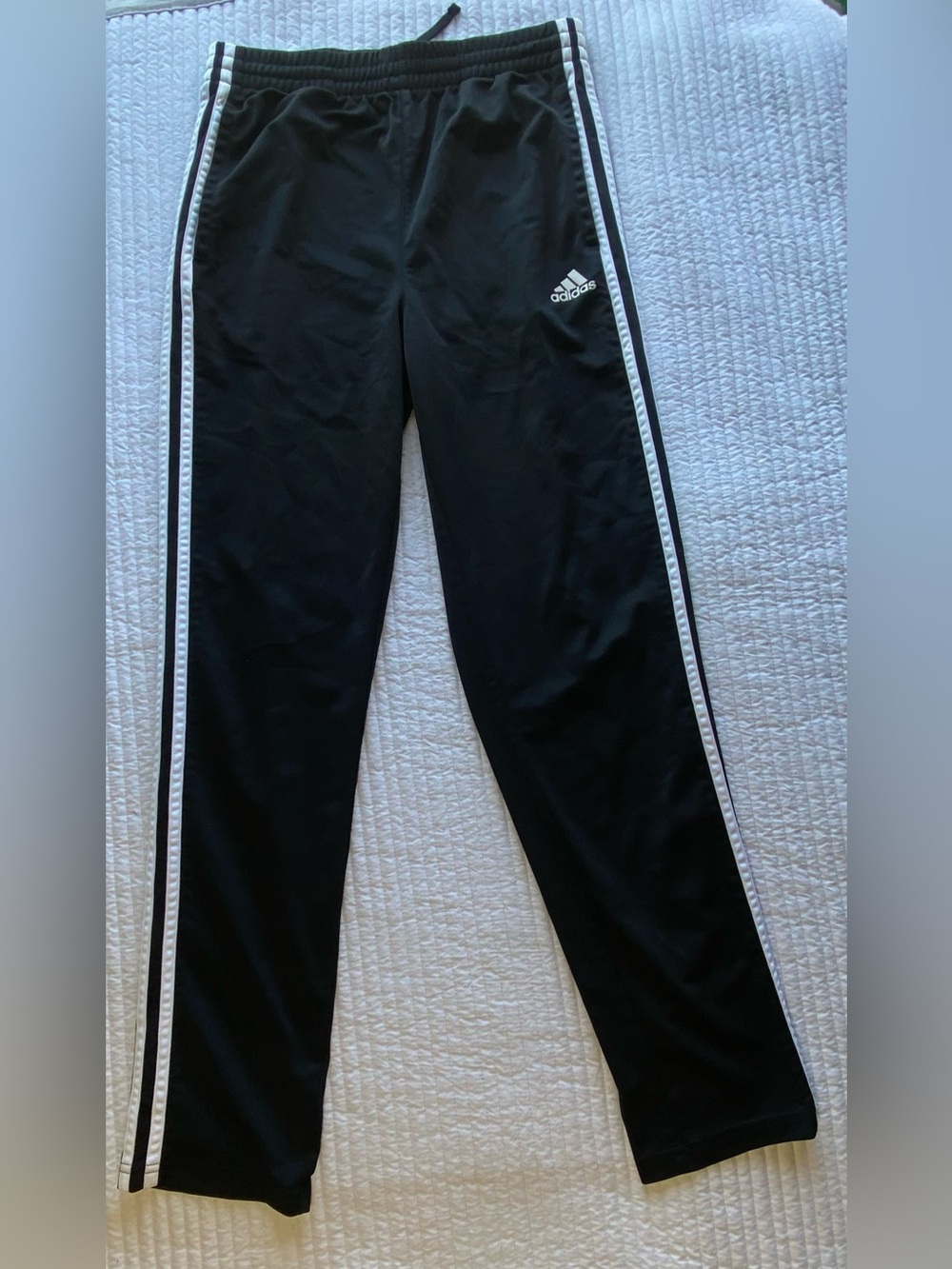 Adidas Youth Boys L (14/16) Black 3-Stripe Track Pants Open Leg
